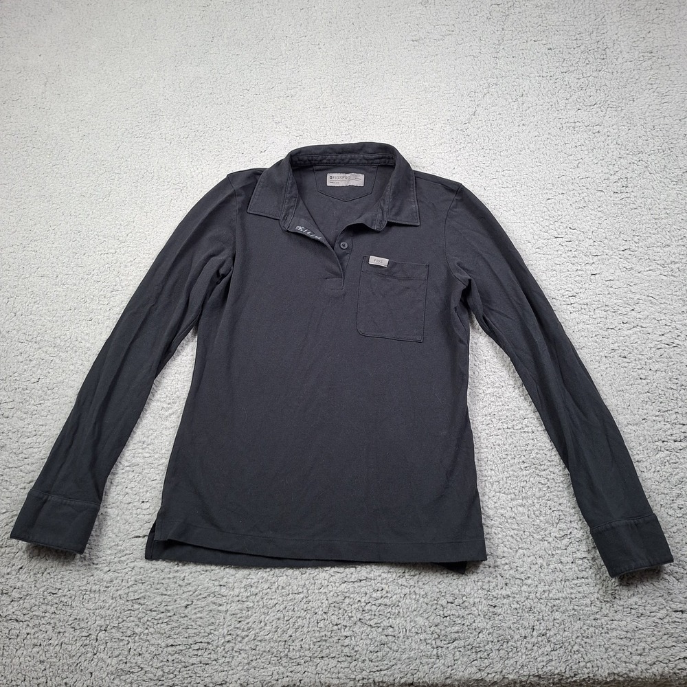 Figs Pro Pique Polo Mens Small Black Long Sleeve Pocket Shirt